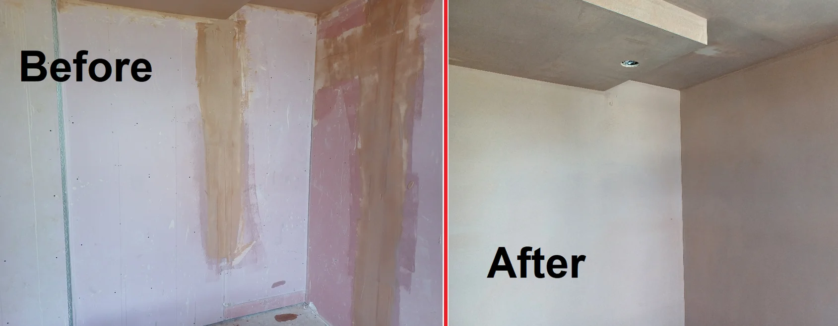 Before and after views of a plastered interior in Brixton