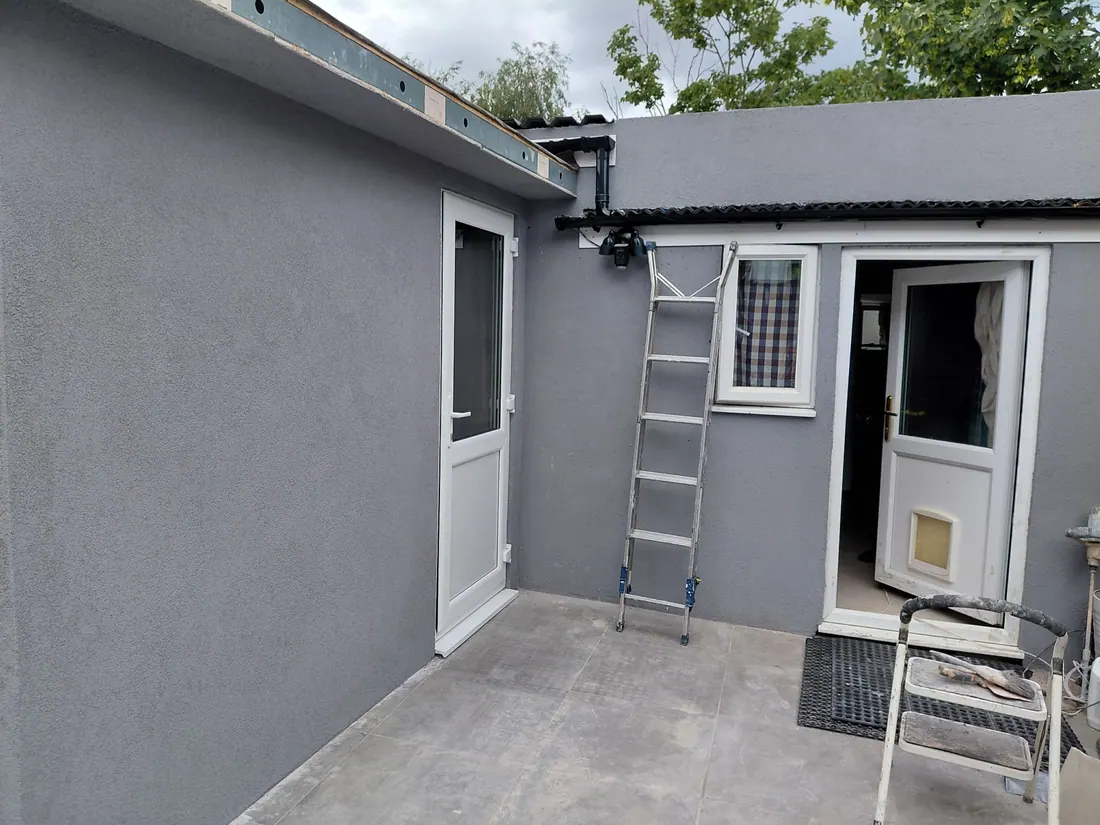 Grey K Rend finish on an exterior extension