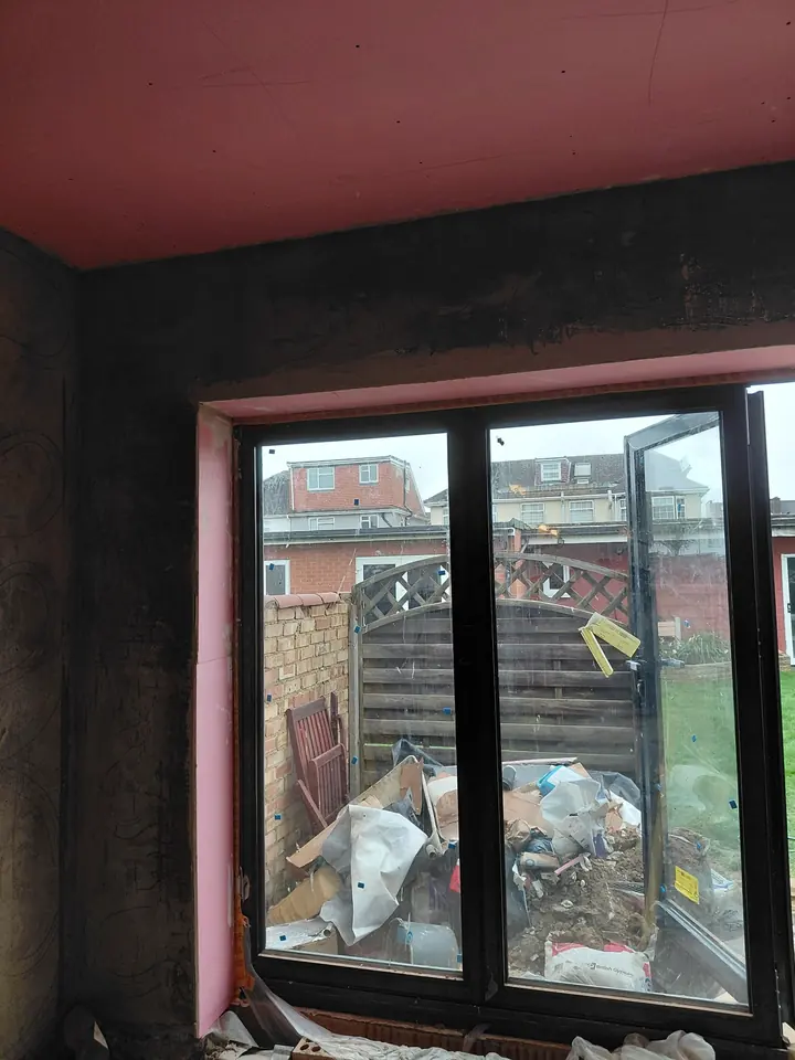 Render preparation around an opening on a new build extension